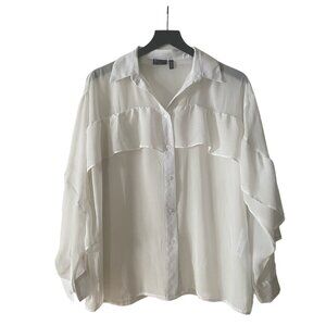 ASOS DESIGN Chiffon Ruffle Front Soft Shirt Sheer Minimalist Ivory White Size 4
